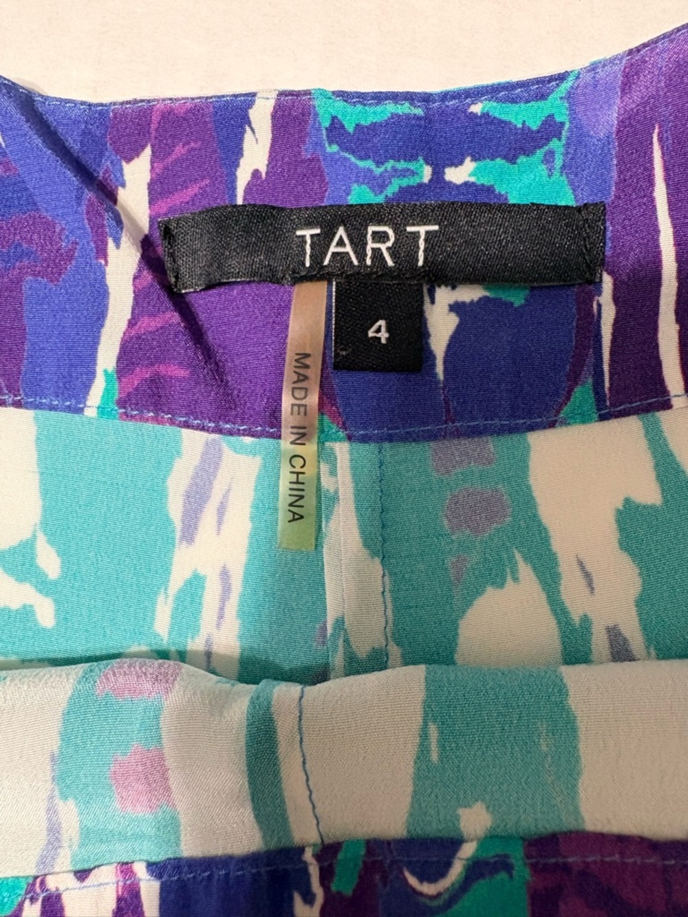 Tart Teal & Purple Printed Pleated Silk Shorts. Side Zip 4 - Picture 3 of 9